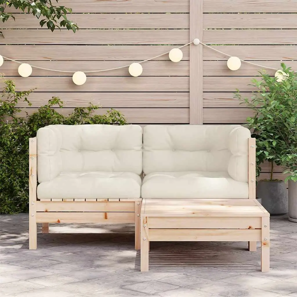 Garden Lounge Set 3 Piece Outdoor Sectional Sofa with Cream Cushions Modular