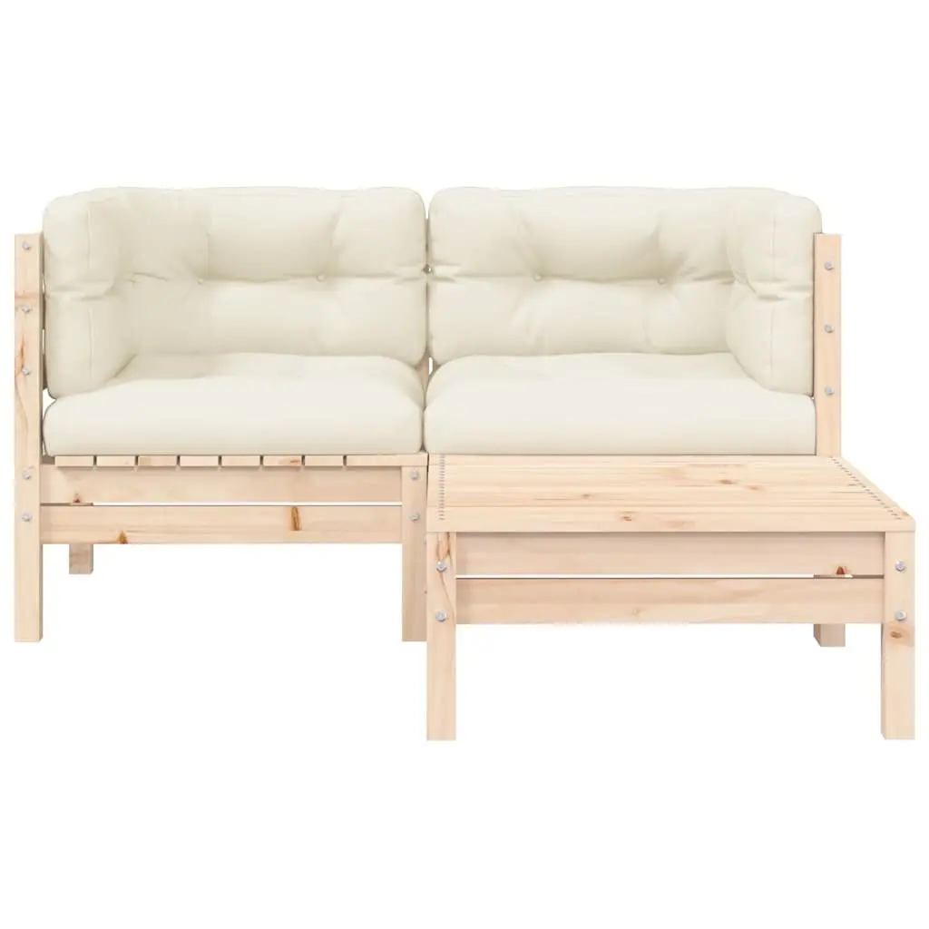 Garden Lounge Set 3 Piece Outdoor Sectional Sofa with Cream Cushions Modular