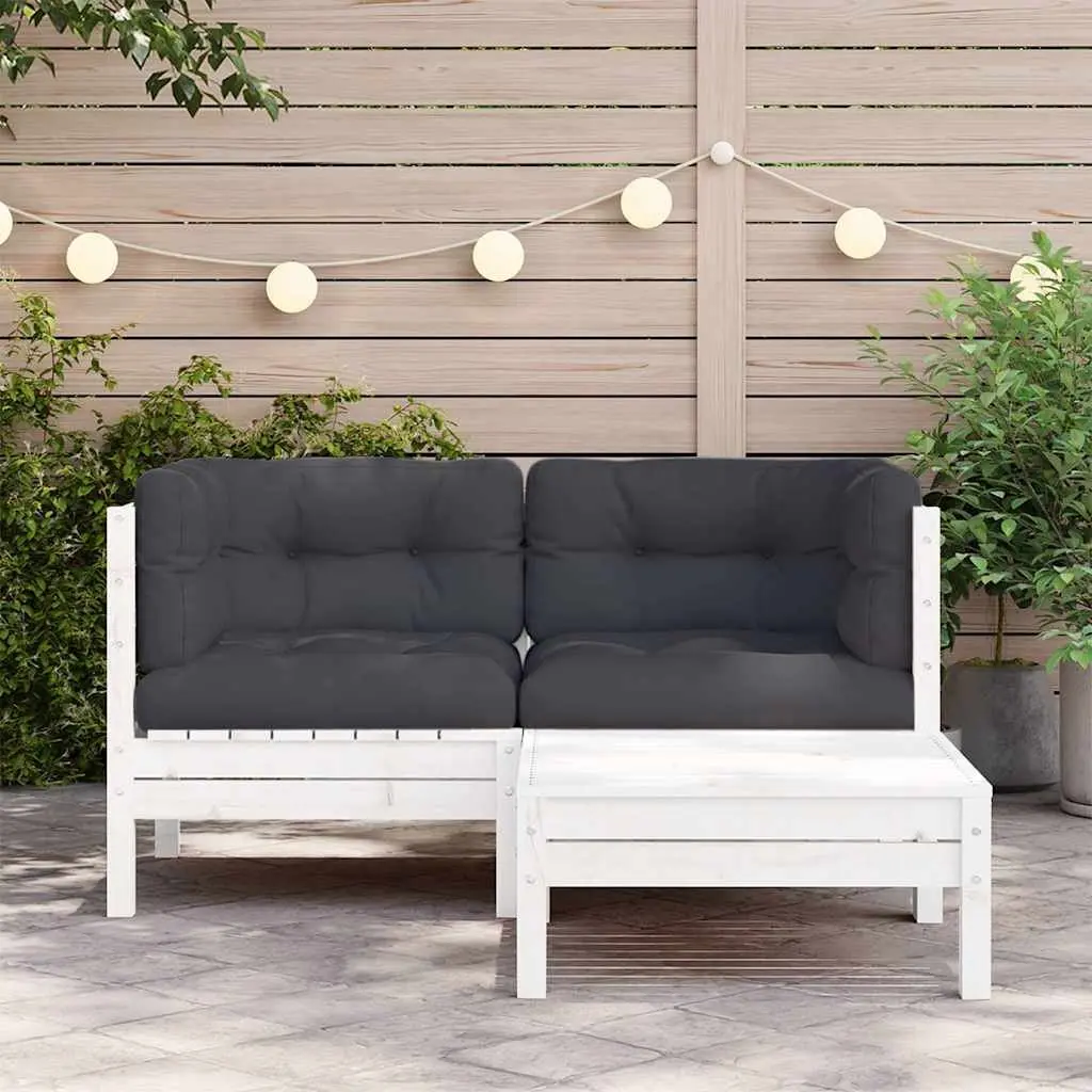 3 Piece Outdoor Garden Lounge Set Patio Sectional Seating with Cushions White