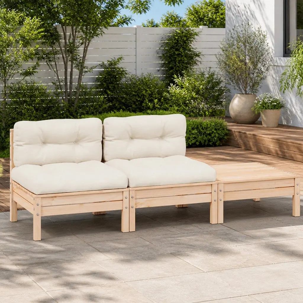 Outdoor Garden Lounge Set Modular Sectional 3 Piece with Cream Cushions
