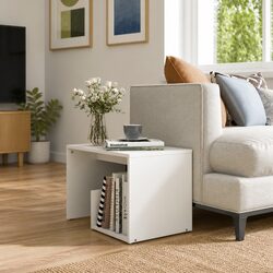 End Table White Modern Storage Side Table Living Room Accent Furniture