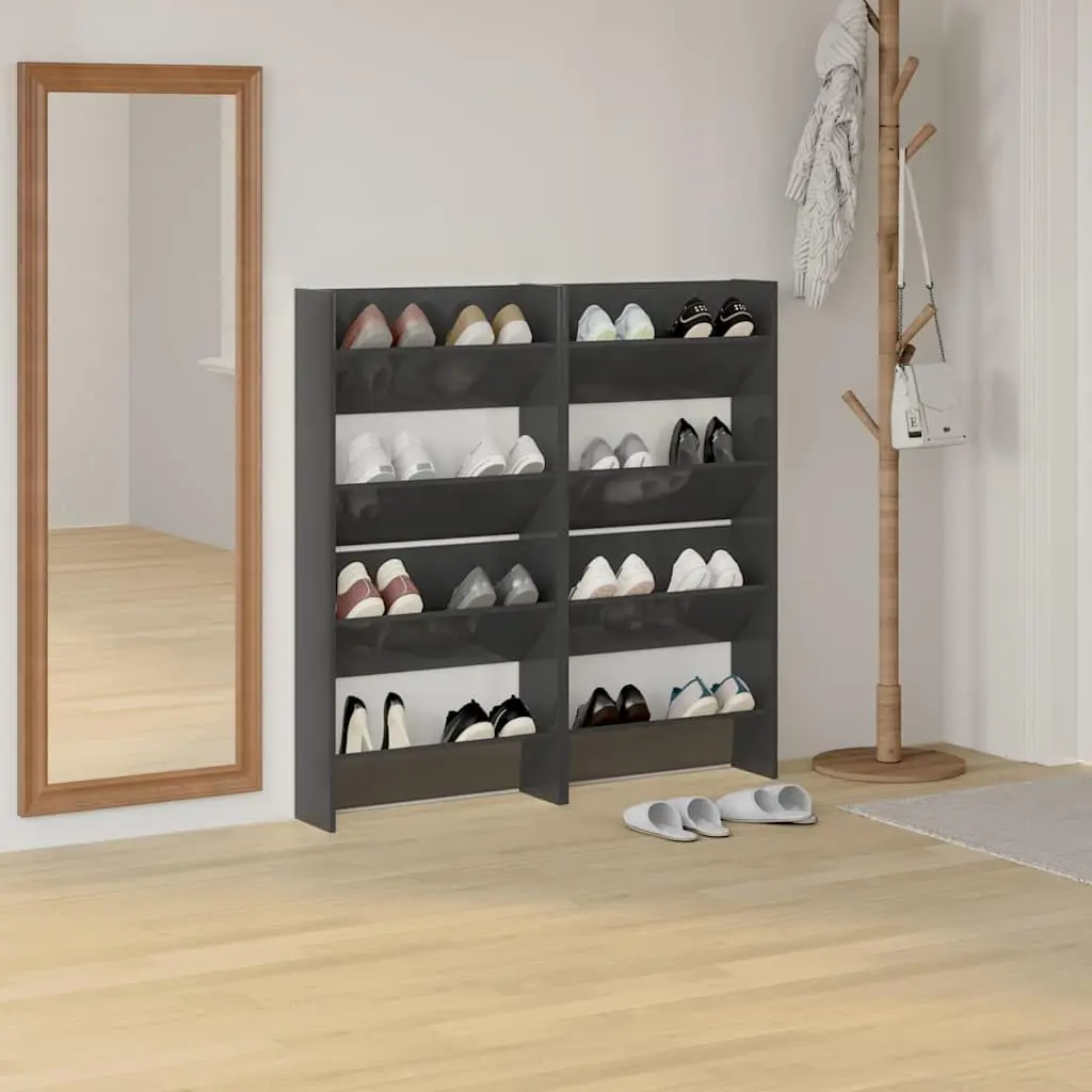 Wall Mounted Shoe Cabinet Grey High Gloss 4 Pieces