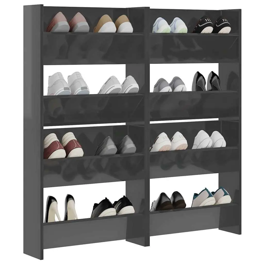 Wall Mounted Shoe Cabinet Grey High Gloss 4 Pieces