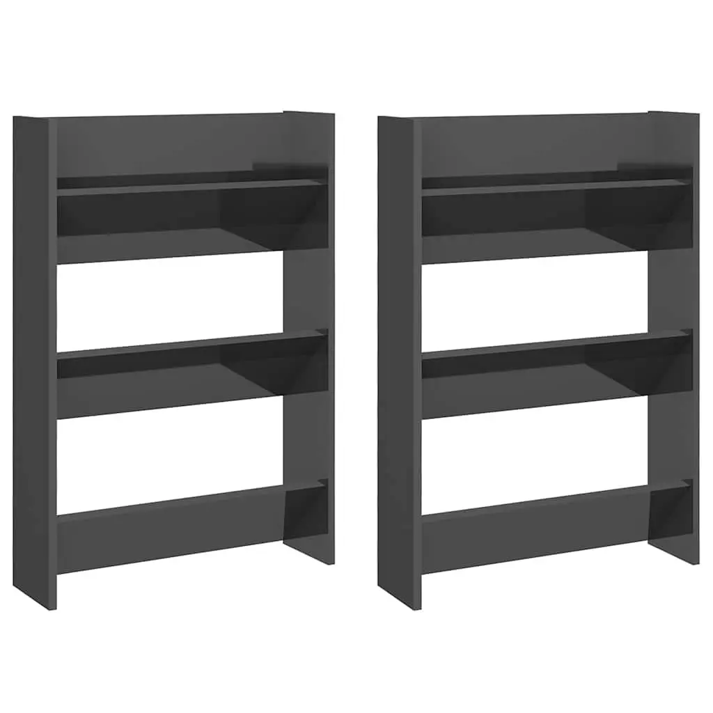 Wall Mounted Shoe Cabinet Set of 2 Grey High Gloss 60x18x90cm