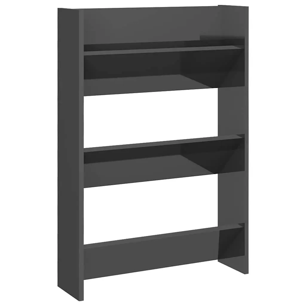 Wall Mounted Shoe Cabinet Set of 2 Grey High Gloss 60x18x90cm