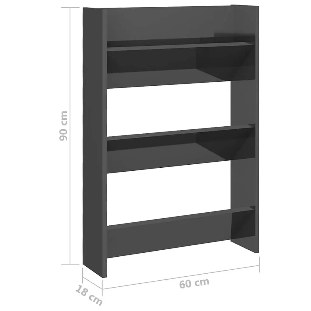Wall Mounted Shoe Cabinet Set of 2 Grey High Gloss 60x18x90cm