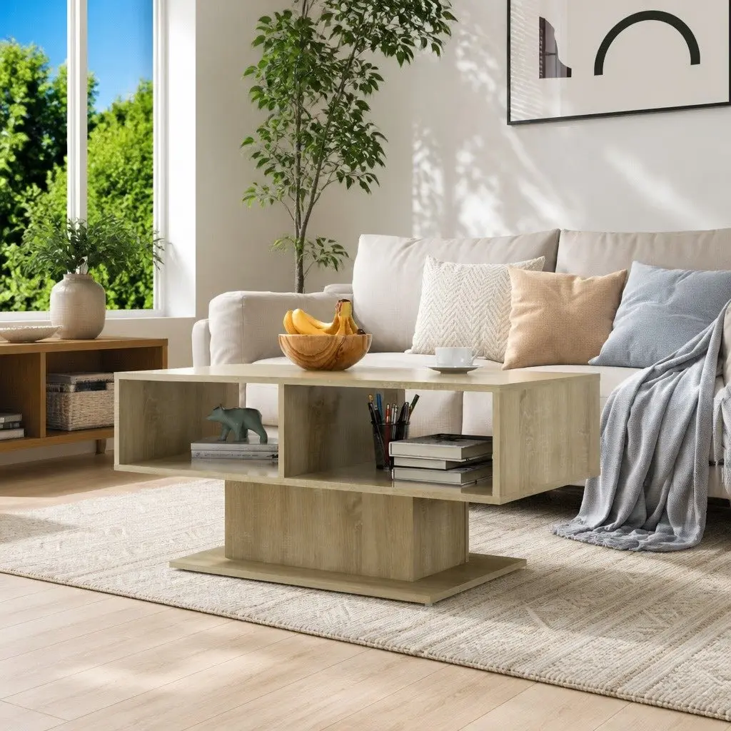Coffee Table Brown Storage Shelf Living Room Accent Side Table Modern Design