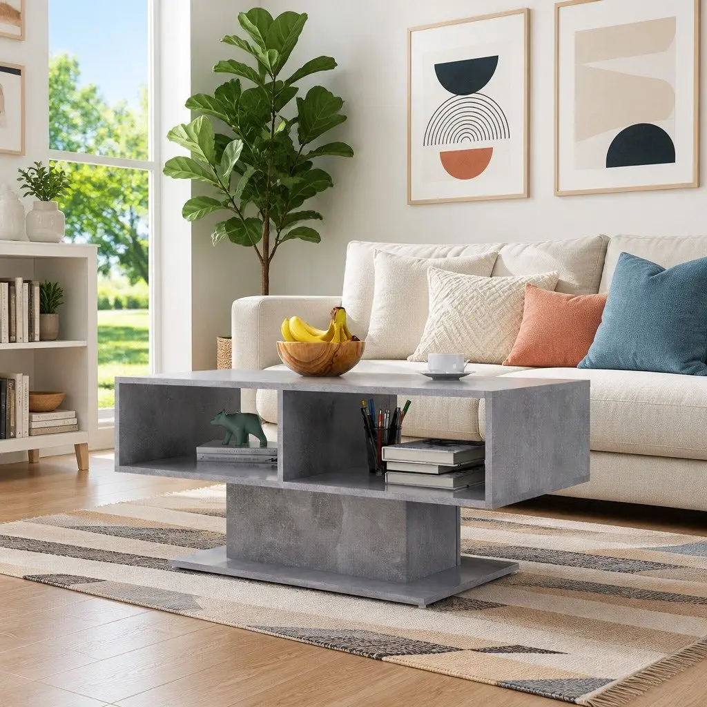 Coffee Table Grey Storage Shelf Modern 103.5 x 50 x 44.5 cm Engineered Wood
