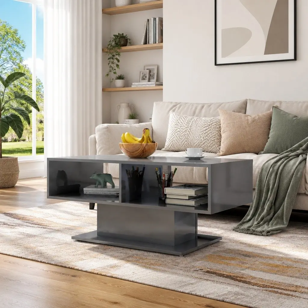 Grey Coffee Table with Shelf