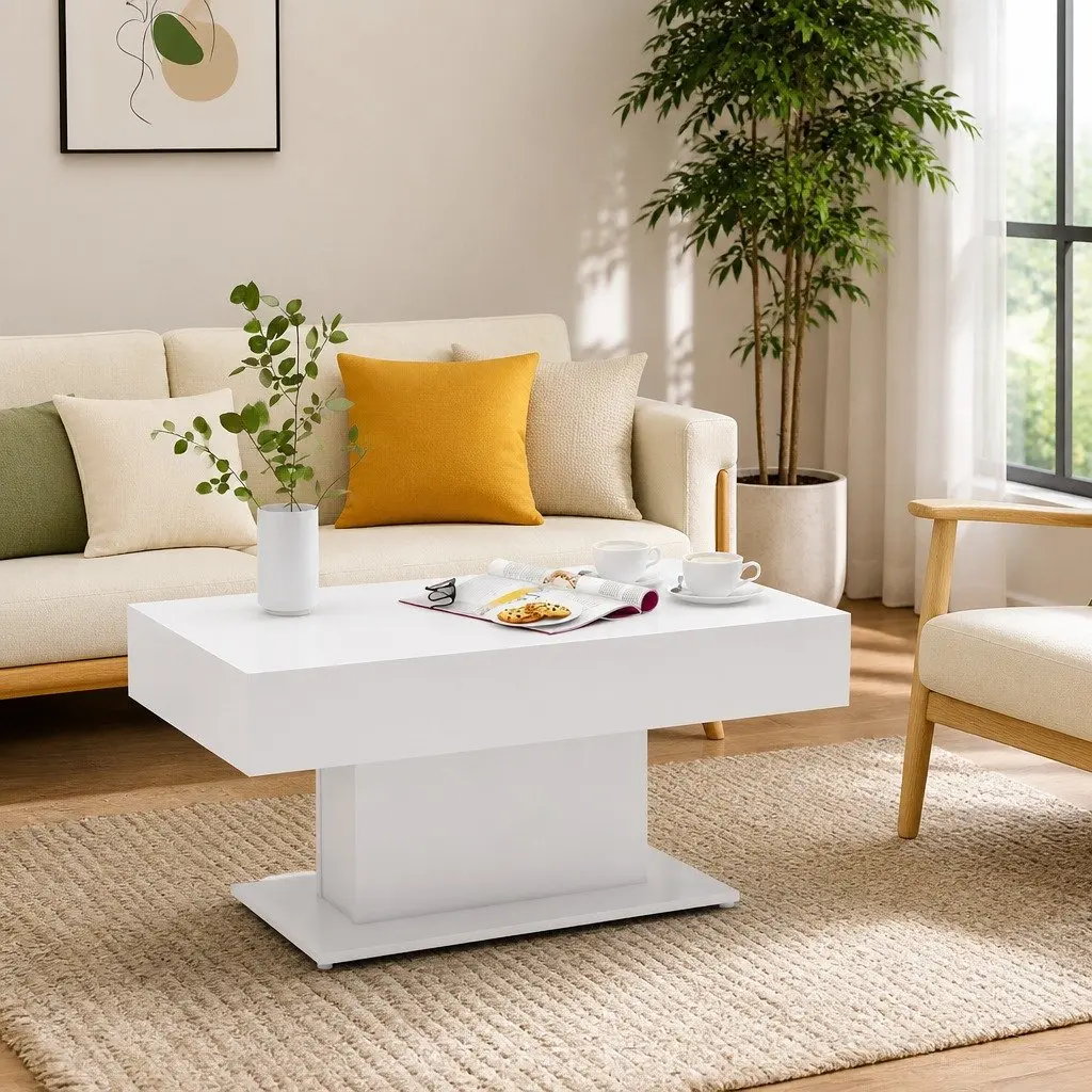 Coffee Table Modern White Engineered Wood 96x50x45cm