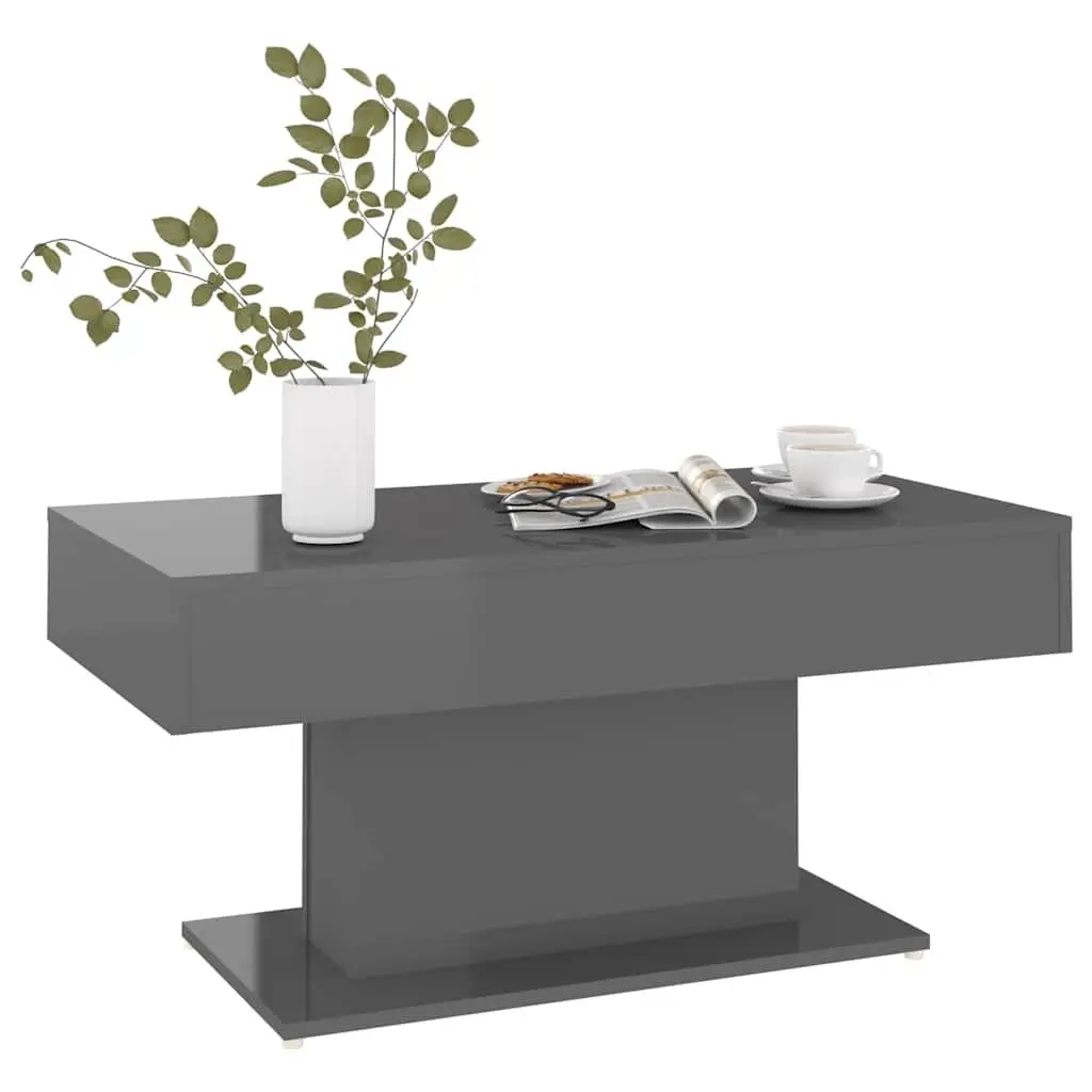 Coffee Table Engineered Wood Sturdy Grey High Gloss 96x50x45 cm