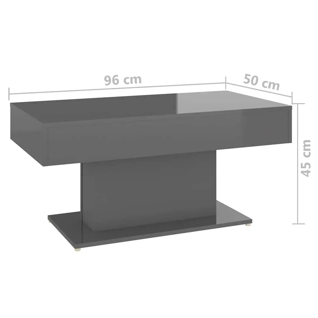 Coffee Table Engineered Wood Sturdy Grey High Gloss 96x50x45 cm