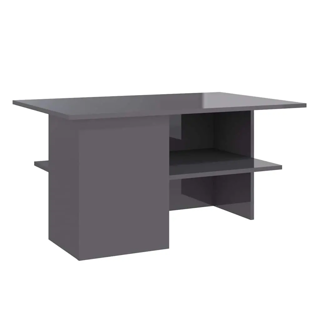 Coffee Table High Gloss Grey Modern Living Room Storage Shelf 90 x 60 x 46.5 cm