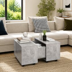Grey Coffee Table Extendable Engineered Wood Accent Table with Wheels 60x60x38cm