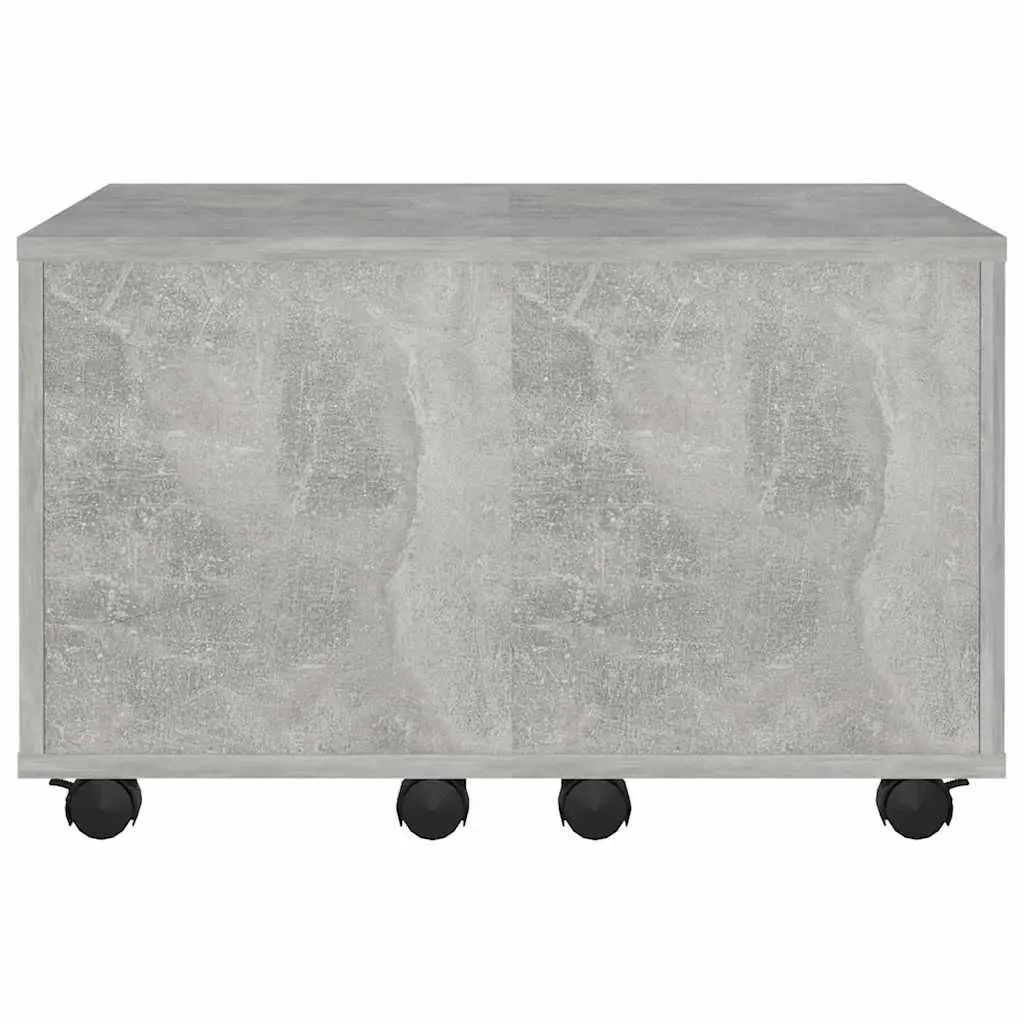Grey Coffee Table Extendable Engineered Wood Accent Table with Wheels 60x60x38cm
