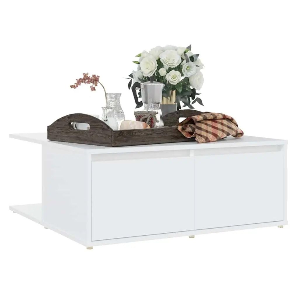 Coffee Table White with Storage Drawers 80x80x31cm
