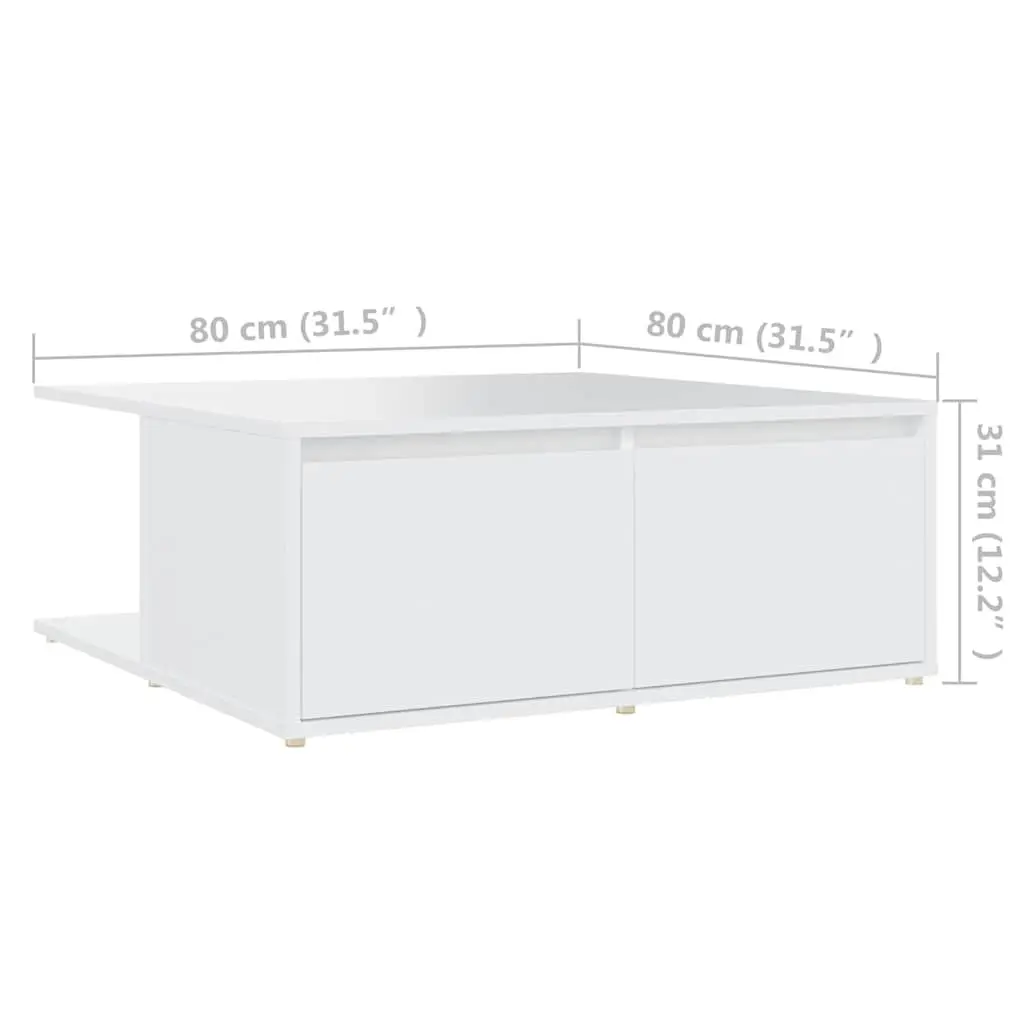 Coffee Table White with Storage Drawers 80x80x31cm
