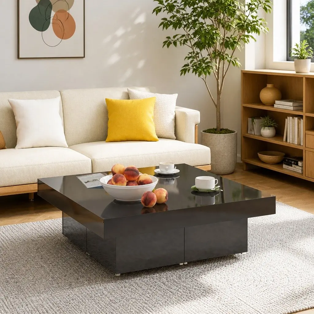Coffee Table High Gloss Grey 90x90x28cm