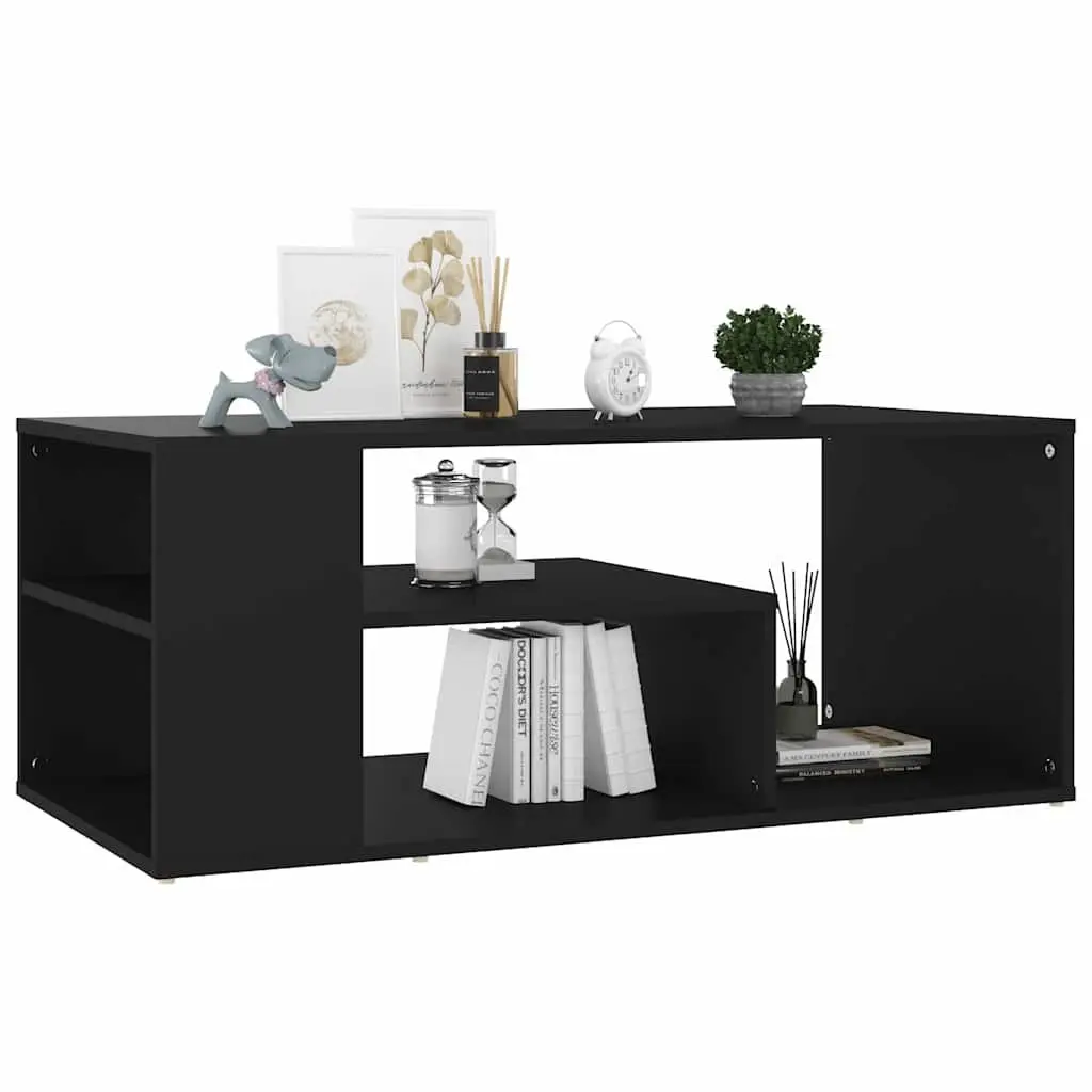 Coffee Table Black Storage Shelves Accent Living Room Furniture Modern Design