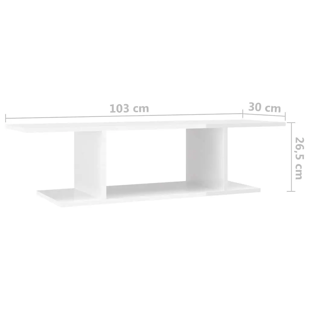 Wall Mounted TV Cabinet White Gloss Modern 103 x 30 x 26.5 cm