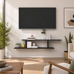 Wall-Mounted TV Shelf Black Floating Storage Shelving Unit Modern Home Display