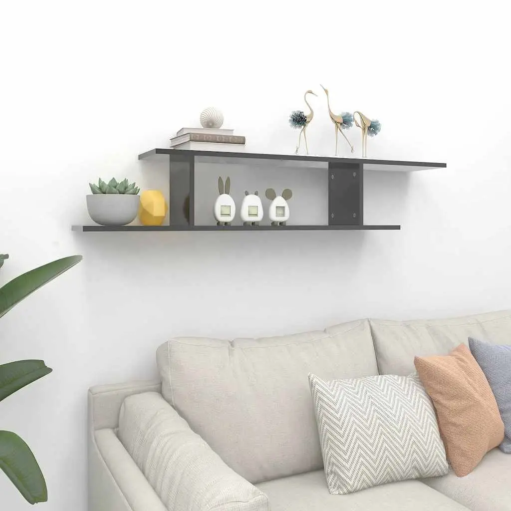 Wall-Mounted TV Shelf High Gloss Grey Floating Display Stand 125 x 18 x 23 cm