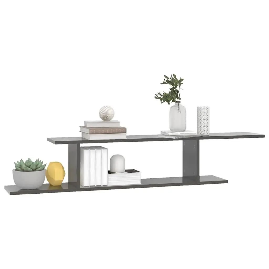 Wall-Mounted TV Shelf High Gloss Grey Floating Display Stand 125 x 18 x 23 cm