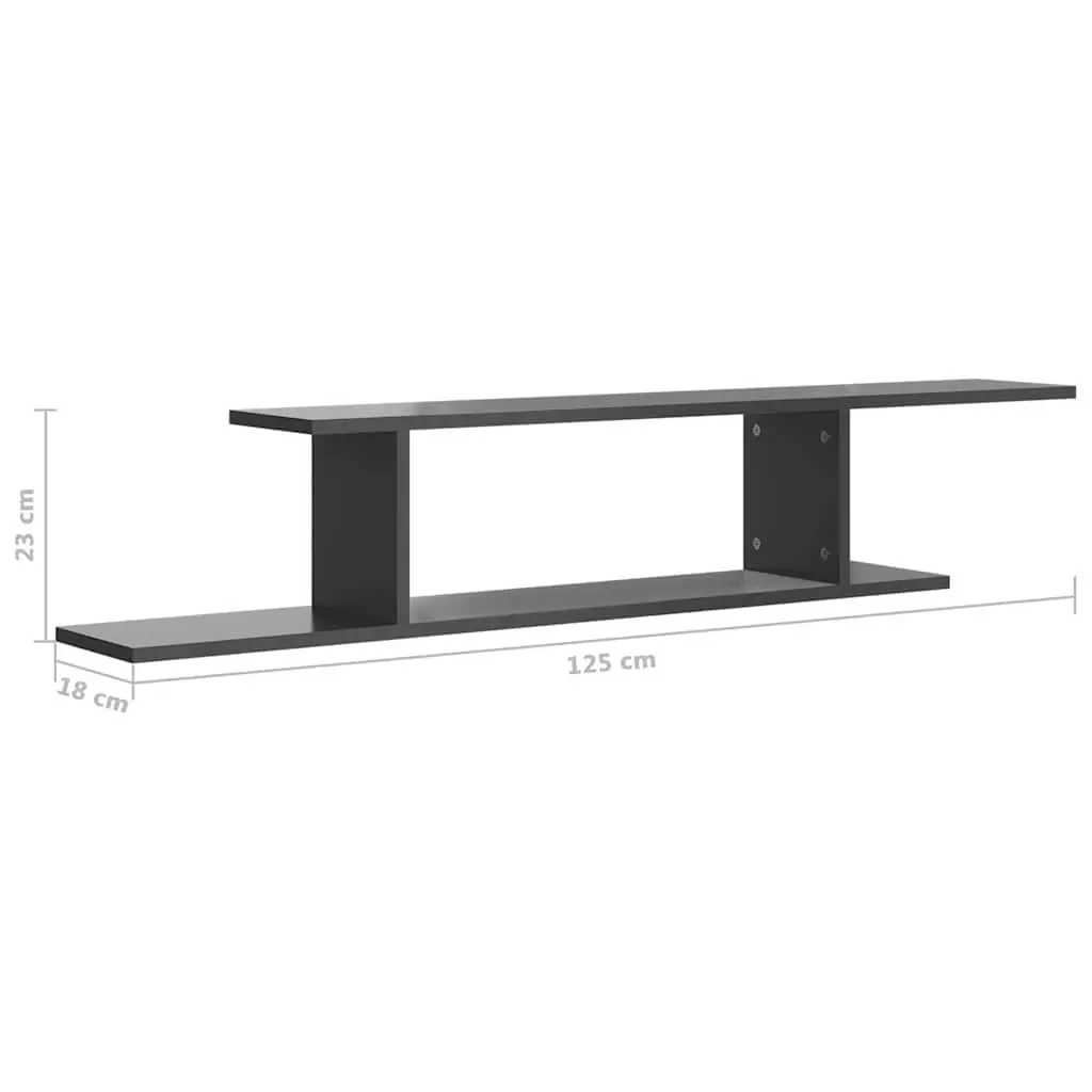 Wall-Mounted TV Shelf High Gloss Grey Floating Display Stand 125 x 18 x 23 cm