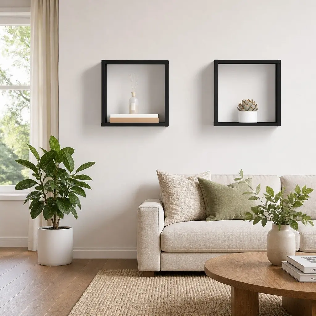 Wall Cube Shelves Floating Storage Display Set Grey 30x15x30 cm