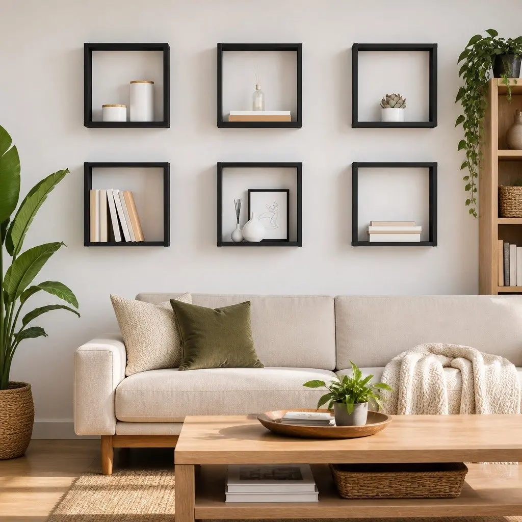 Wall Cube Shelves Set 6 pcs Floating Storage Display Organizer Grey