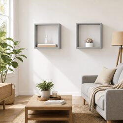 Wall Cube Shelves 2 pcs Grey Floating Storage Display Hanging Organiser