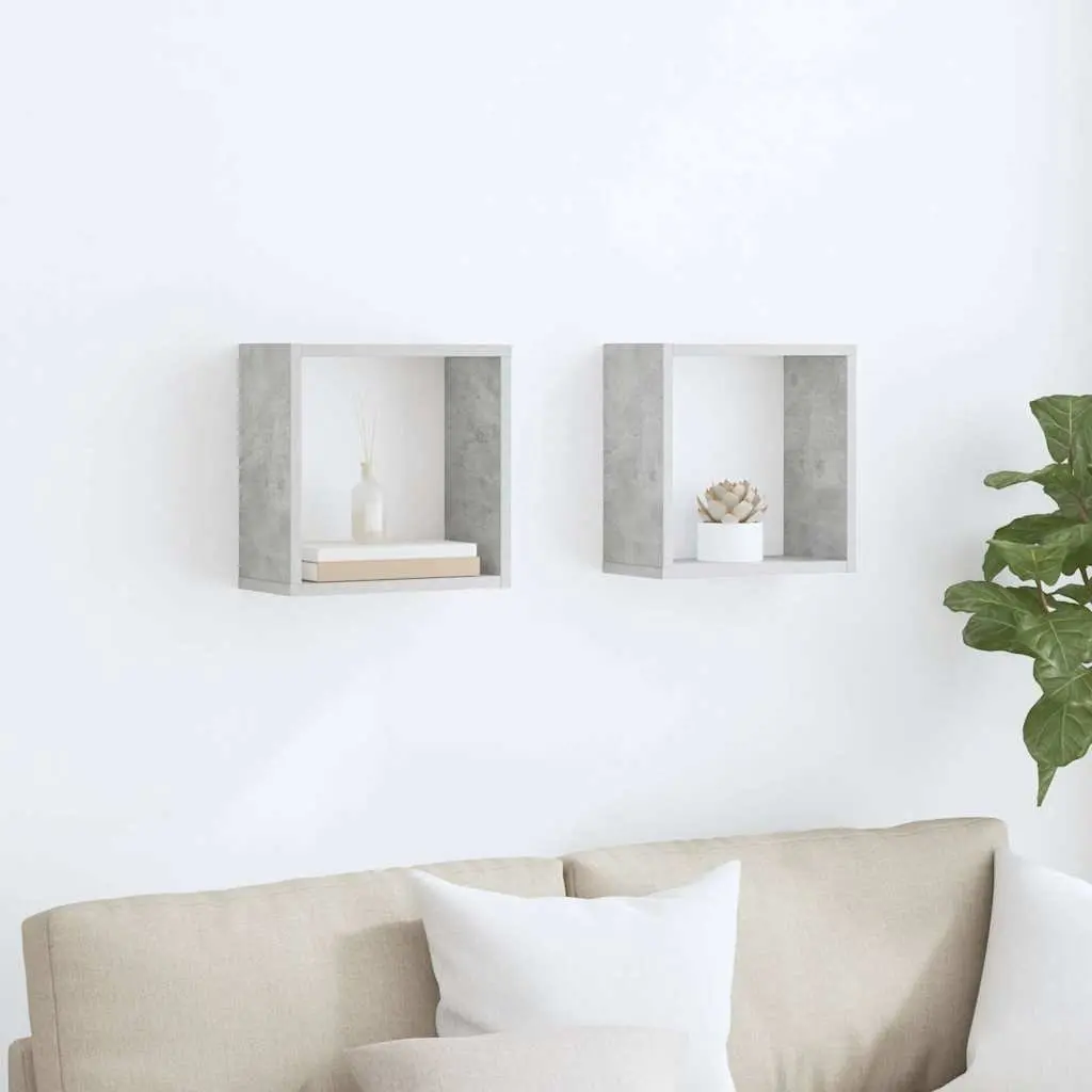 Wall Cube Shelves Grey Floating Storage Display 30 x 15 x 30 cm 2 Piece