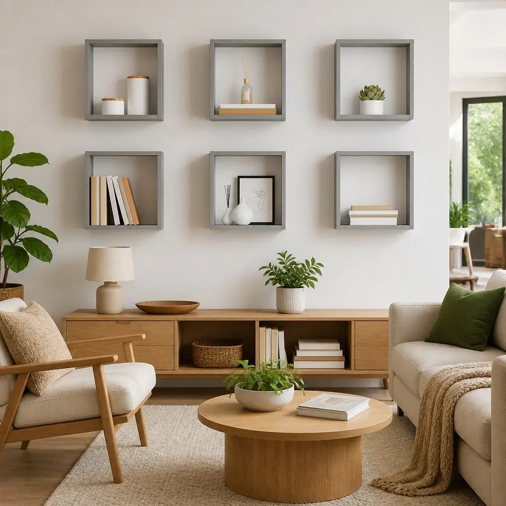 Wall Cube Shelves 6 Pieces Grey Floating Storage Display Home Decor Organiser