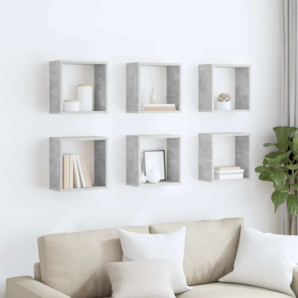 Wall Cube Shelves 6 Pieces Grey Floating Storage Display Home Decor Organiser
