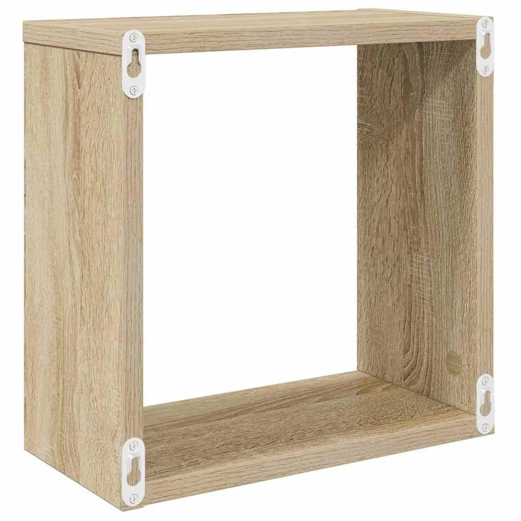 Wall Cube Shelves 2 Pieces White Sonoma Oak Floating Storage Display Organizer