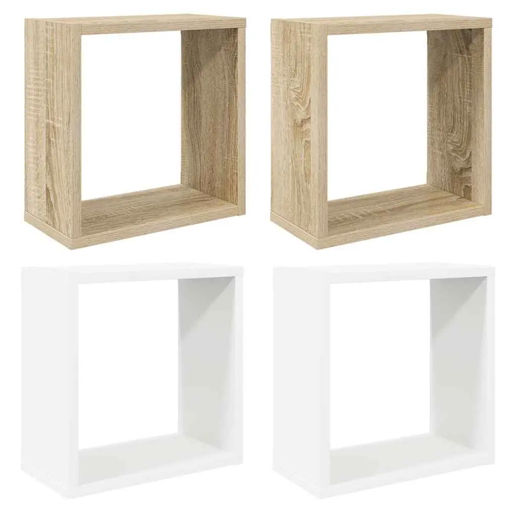 Wall Cube Shelves Set 4 pcs White Sonoma Oak Floating Storage Display Organizer