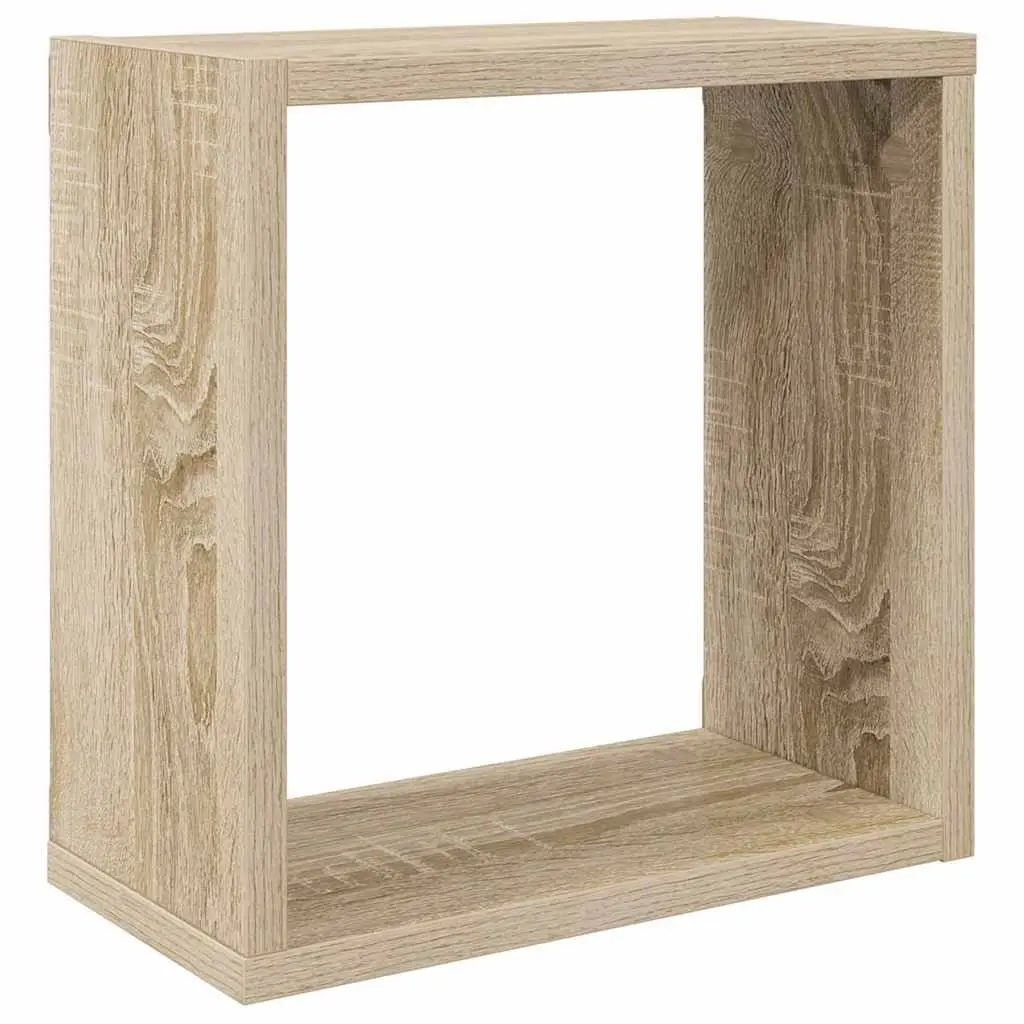 Wall Cube Shelves Set 4 pcs White Sonoma Oak Floating Storage Display Organizer
