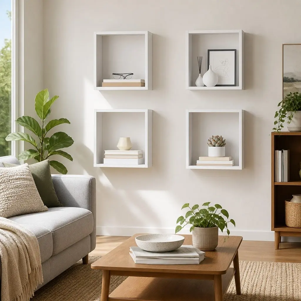 4-Pack Floating Cube Shelves for Home Decor