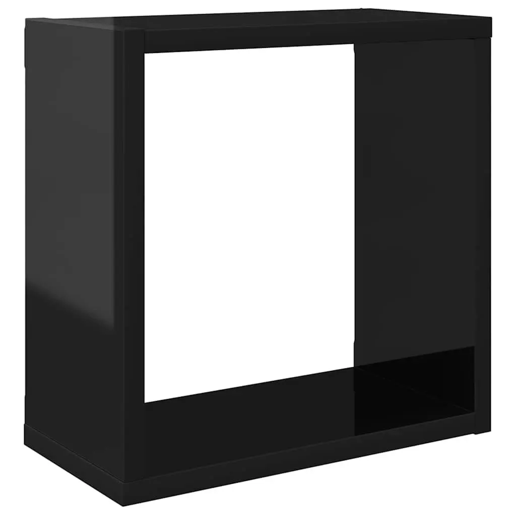 Wall Cube Shelves High Gloss Black Floating 30x15x30 cm 2 Piece