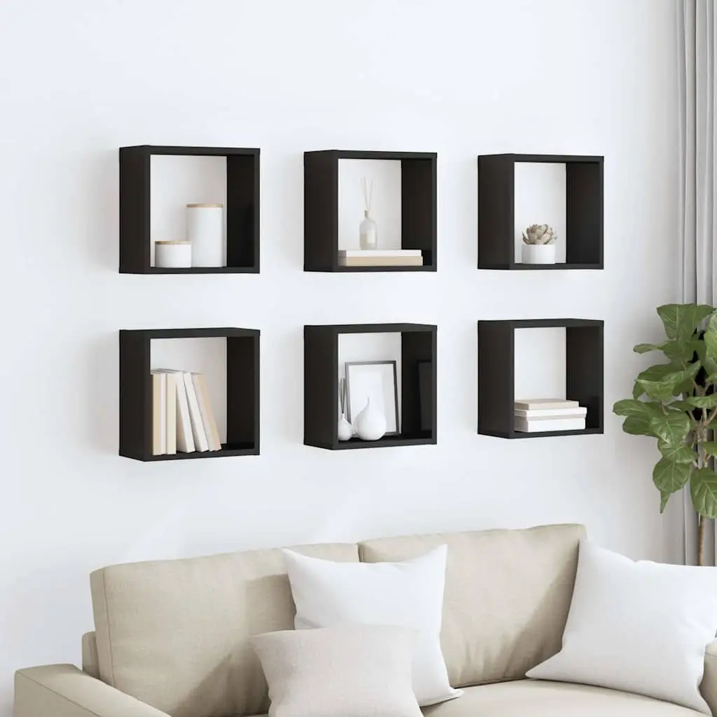 6 Piece Black Cube Shelves Set