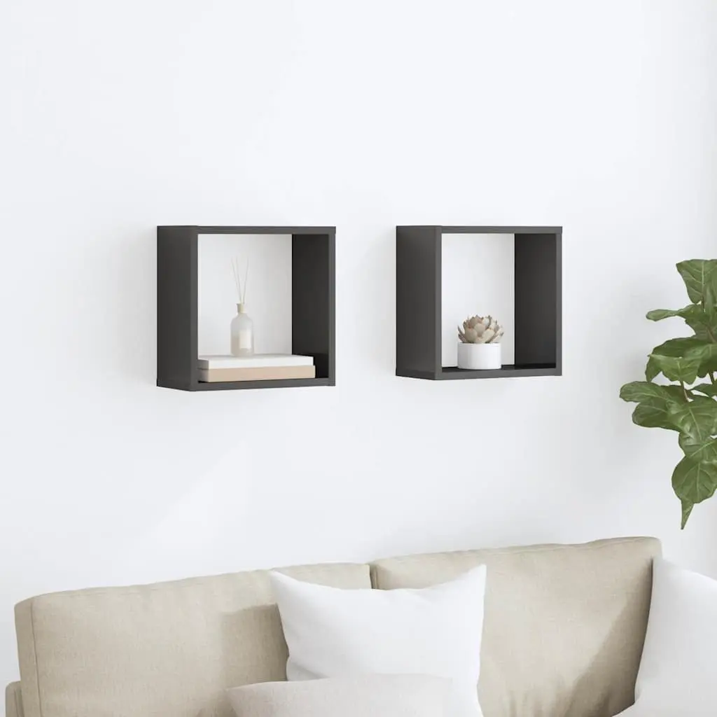 Wall Cube Shelves Set Grey Floating Storage Display Organizer 30 x 15 x 30 cm