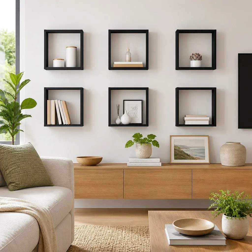 6 Grey Wall Cube Shelves