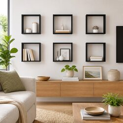 Wall Cube Shelves 6 Pieces Grey Floating Storage Display Hanging Organizer