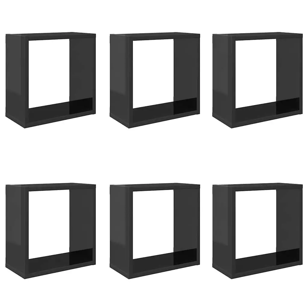 6 Grey Wall Cube Shelves