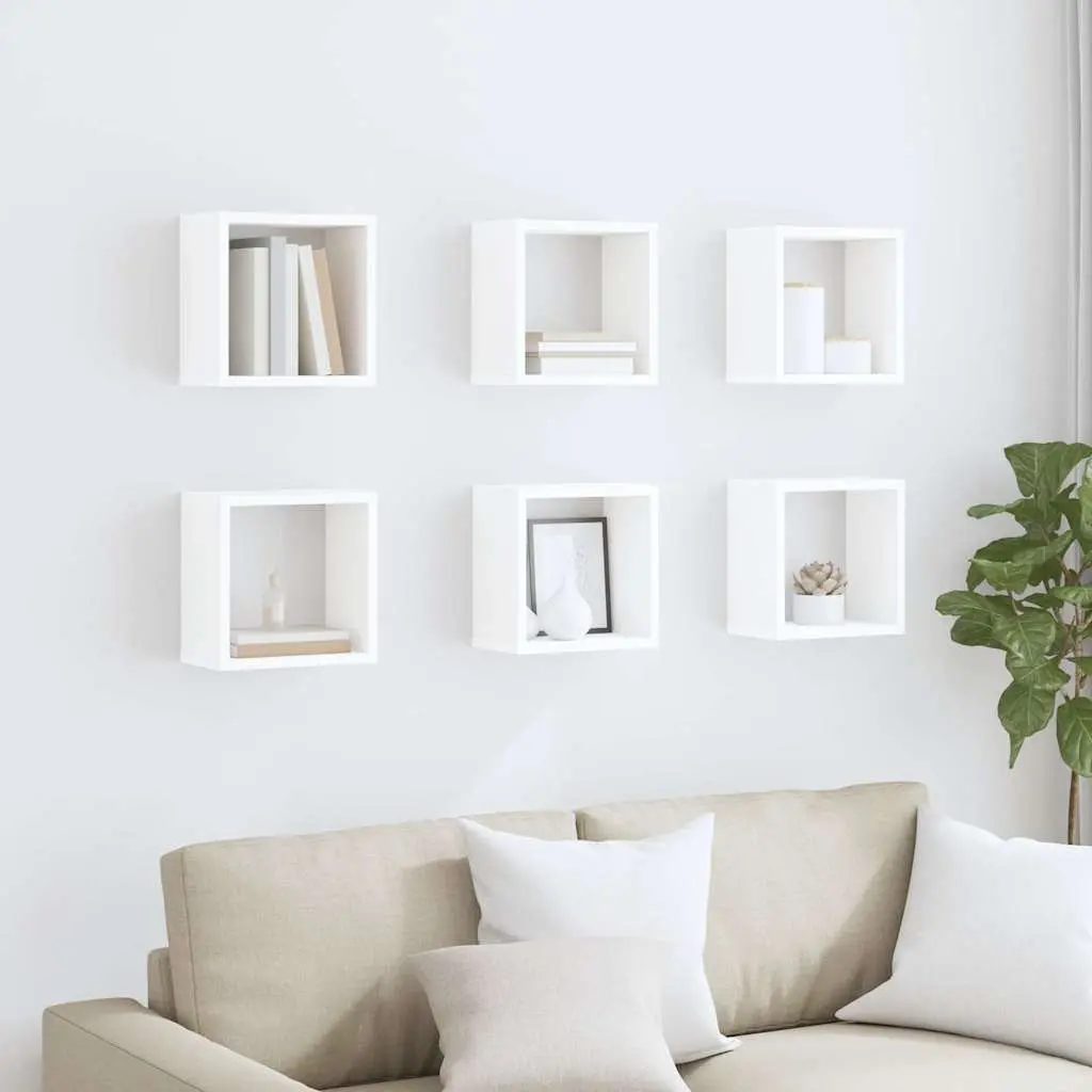 Wall Cube Shelves Floating White 6 Piece 26 x 15 x 26 cm Storage Display Organiser