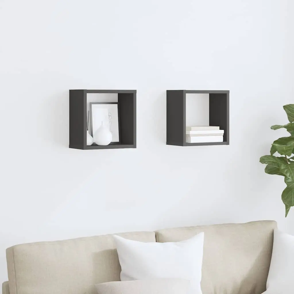 Wall Cube Shelves Grey Floating Storage Display Organizer 26 x 15 x 26 cm 2 pcs