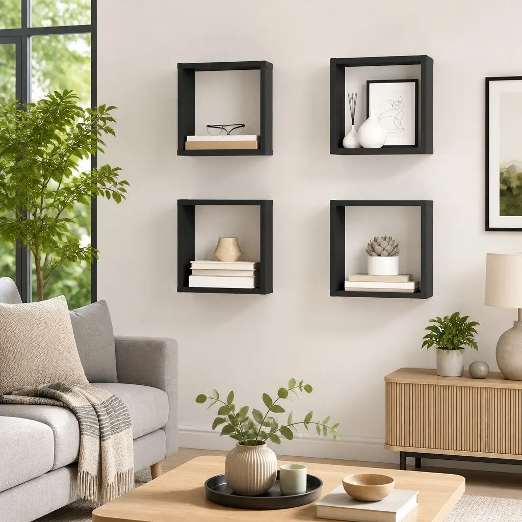 Wall Cube Shelves Set Grey Floating Storage Display Shelving 26 x 15 x 26 cm
