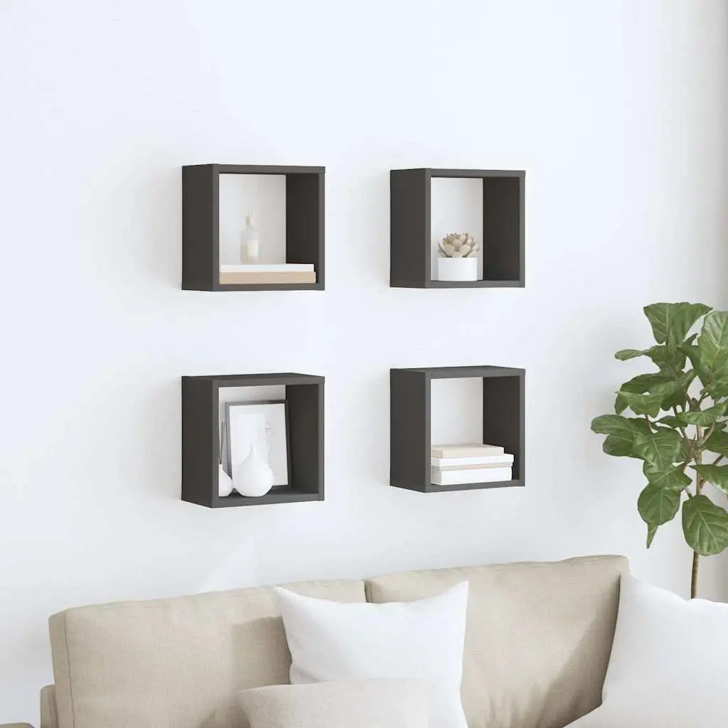 Wall Cube Shelves Set Grey Floating Storage Display Shelving 26 x 15 x 26 cm