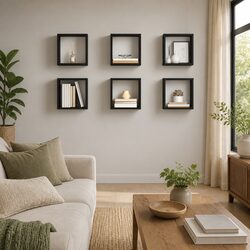 Friendly Grey Floating Cube Shelves, Set of 6 for You