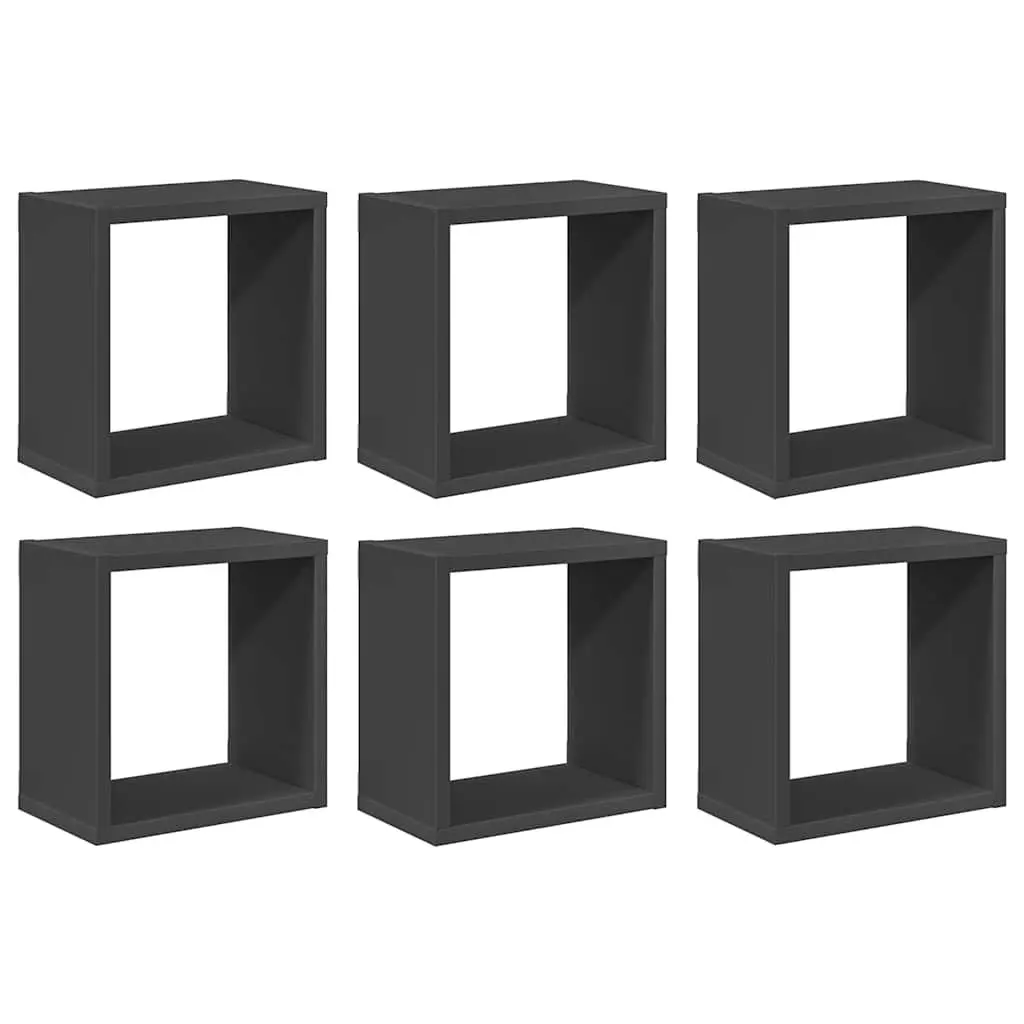 Wall Cube Shelves Set 6 pcs Grey Floating Storage Display Shelving Units